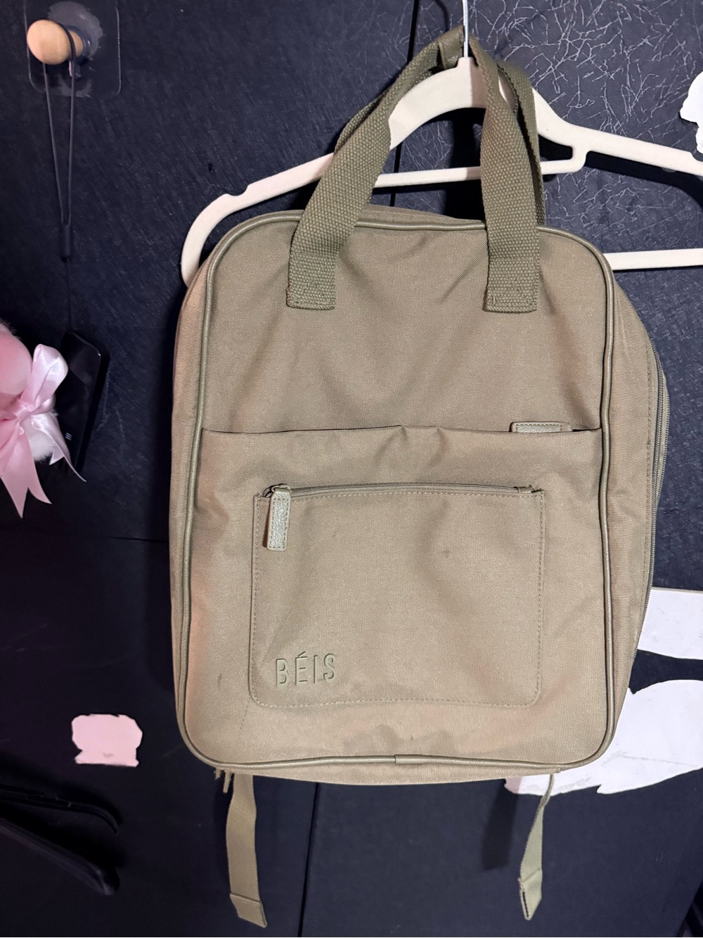 BEIS Olive Green expandable Backpack